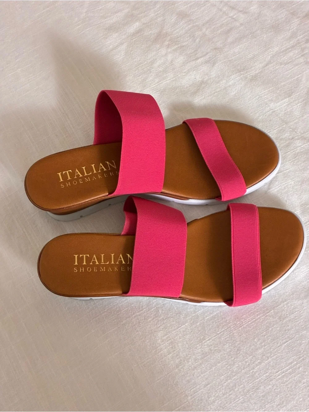 Italian Shoemakers | Like new pink stretch chic  2 strap wedge sandals size 8